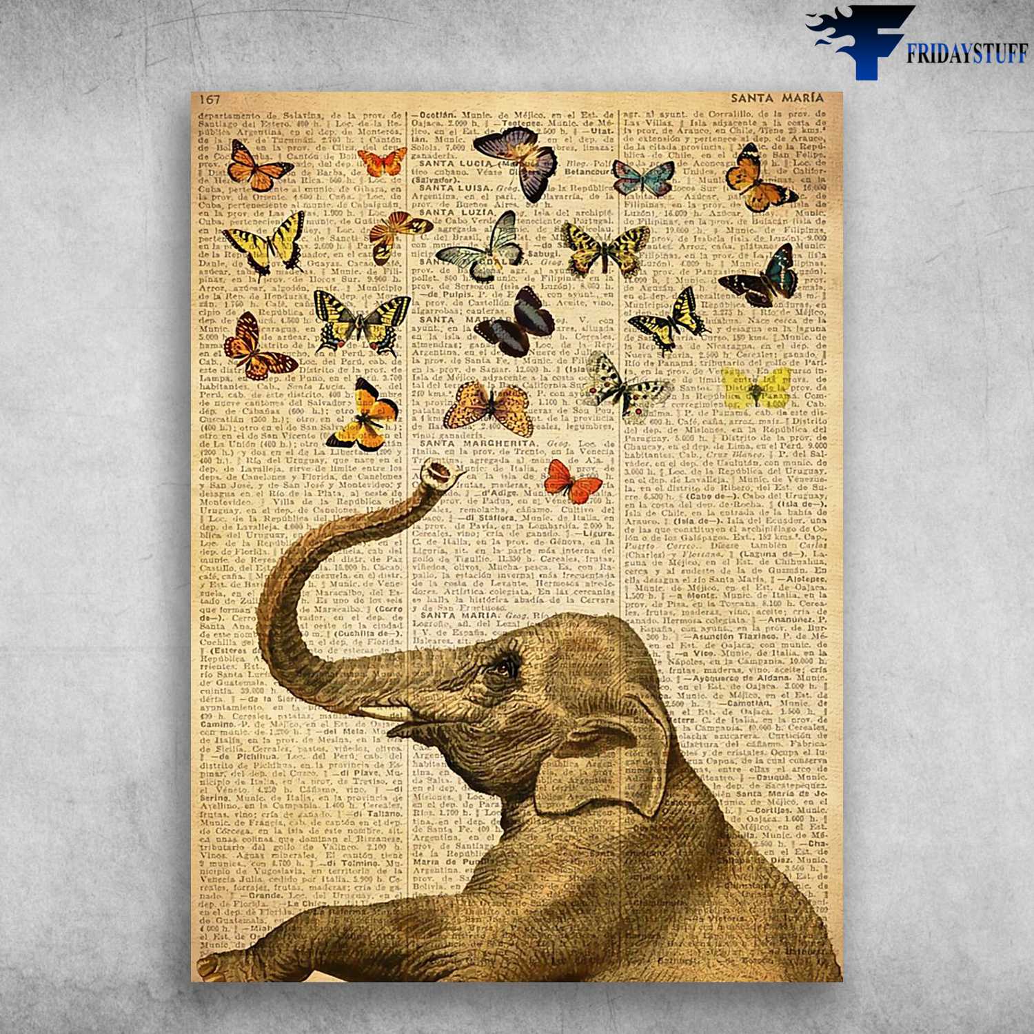 Elephant Poster, Elephant Butterfly, Elephant Lover