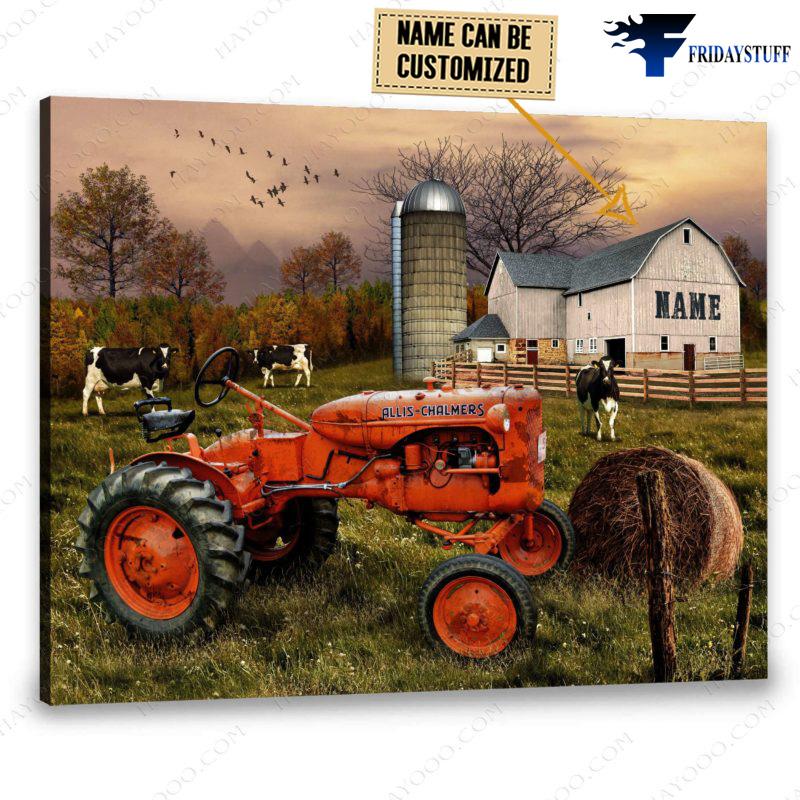 Farmer Poster, Dairy Cow, Farm Tractor, Wall Art Poster