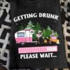 Getting drunk please wait - Flamingo drinking wine, wine and camping