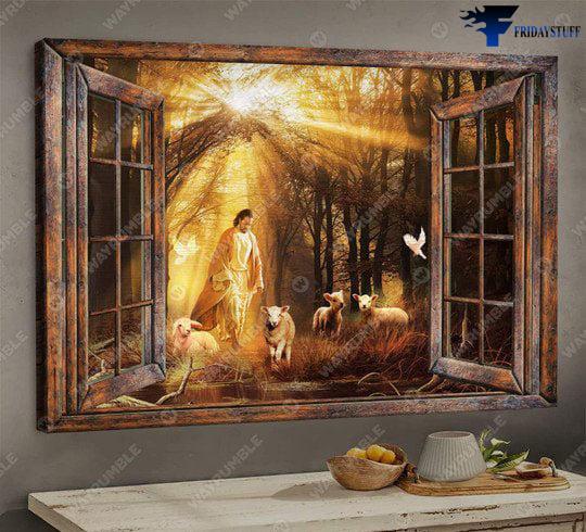 God Poster, Jesus And lamb, Window Poster