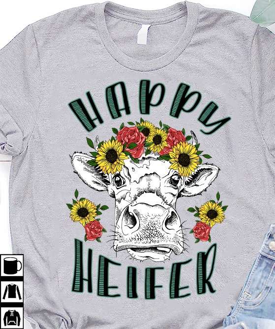 Happy Heifer - Funny Heifer graphic T-shirt, Cow heifer animal