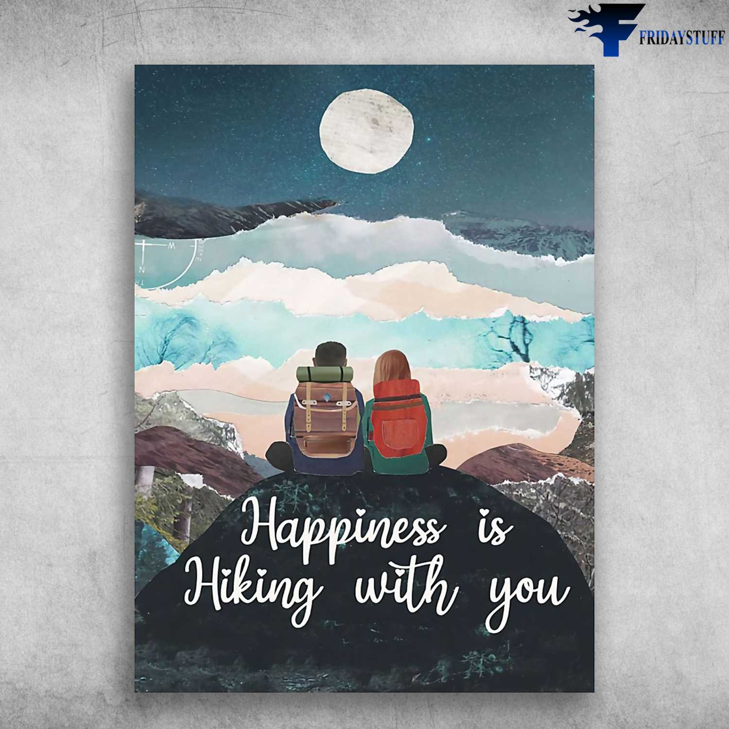 Hiking Couple, Hiking Poster - Happiness Is Hiking With You