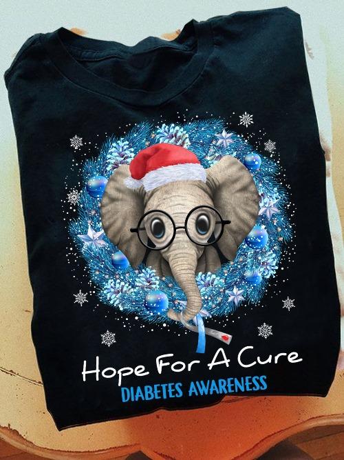 Hope for a cure - Diabetes awareness, Christmas elephant graphic shirt, Diabetes elephants