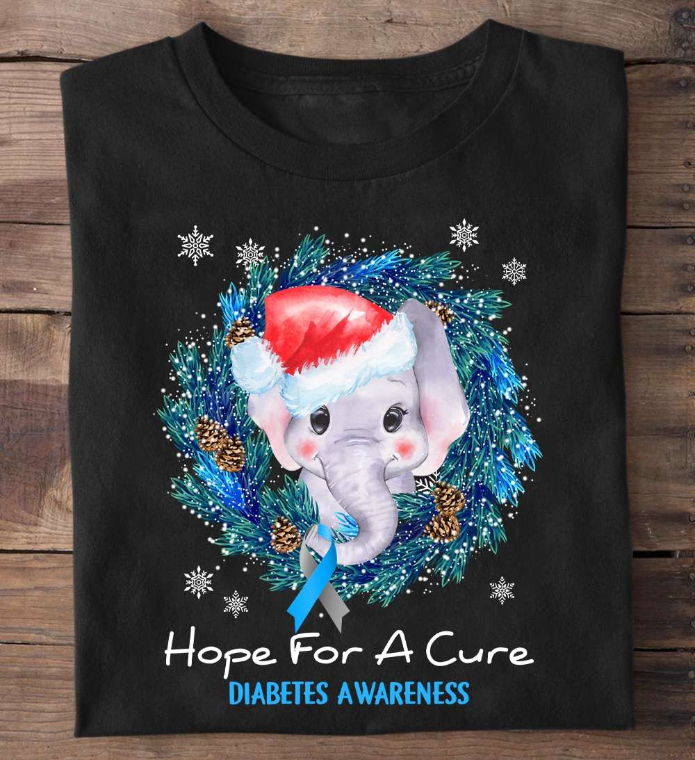 Hope for a cure - Diabetes awareness, diabetes elephant, elephant wearing Christmas hat