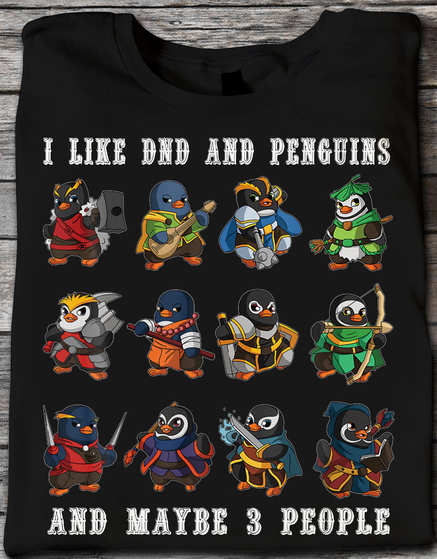 I like DnD and penguins and maybe 3 people - Dragons and Dungeons, penguin DnD costume