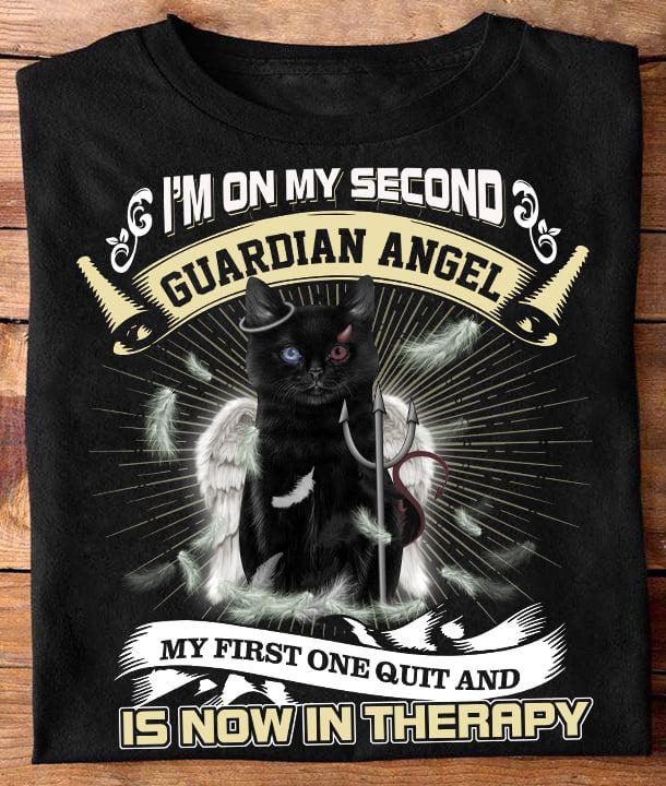 I'm on my second guardian angel, my first one quit and is now in therapy - Black cat, angel and devil