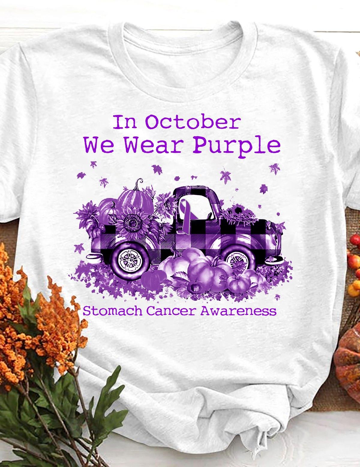 In October we wear purple - Stomach cancer awareness, pumpkin on truck