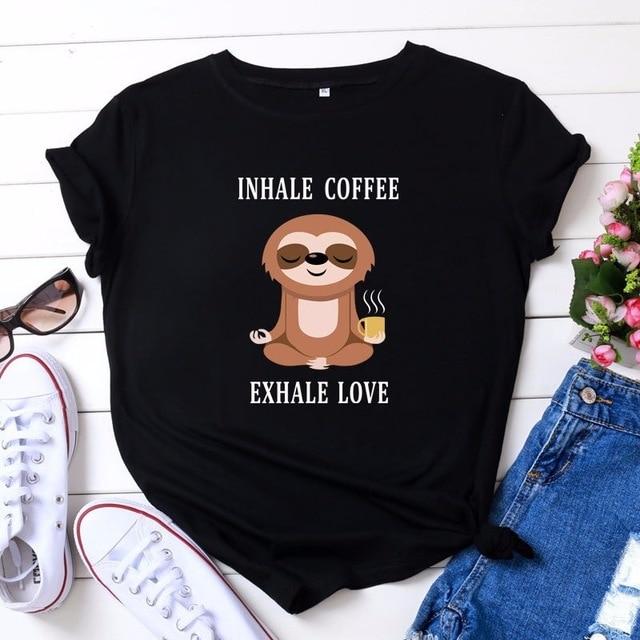 Inhale coffee, exhale love - Sloth doing yoga, sloth and coffee