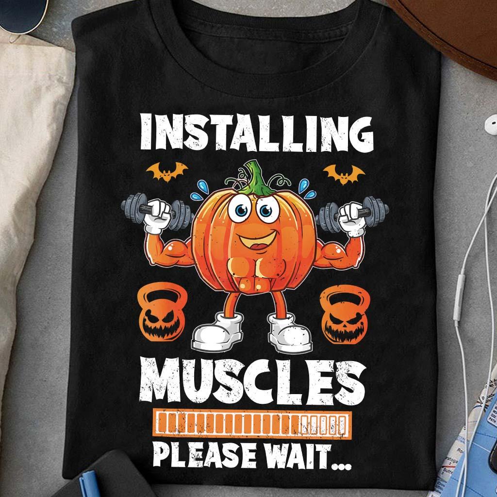 Installing muscles - Halloween devil pumpkin, Devil pumpkin lifting weights