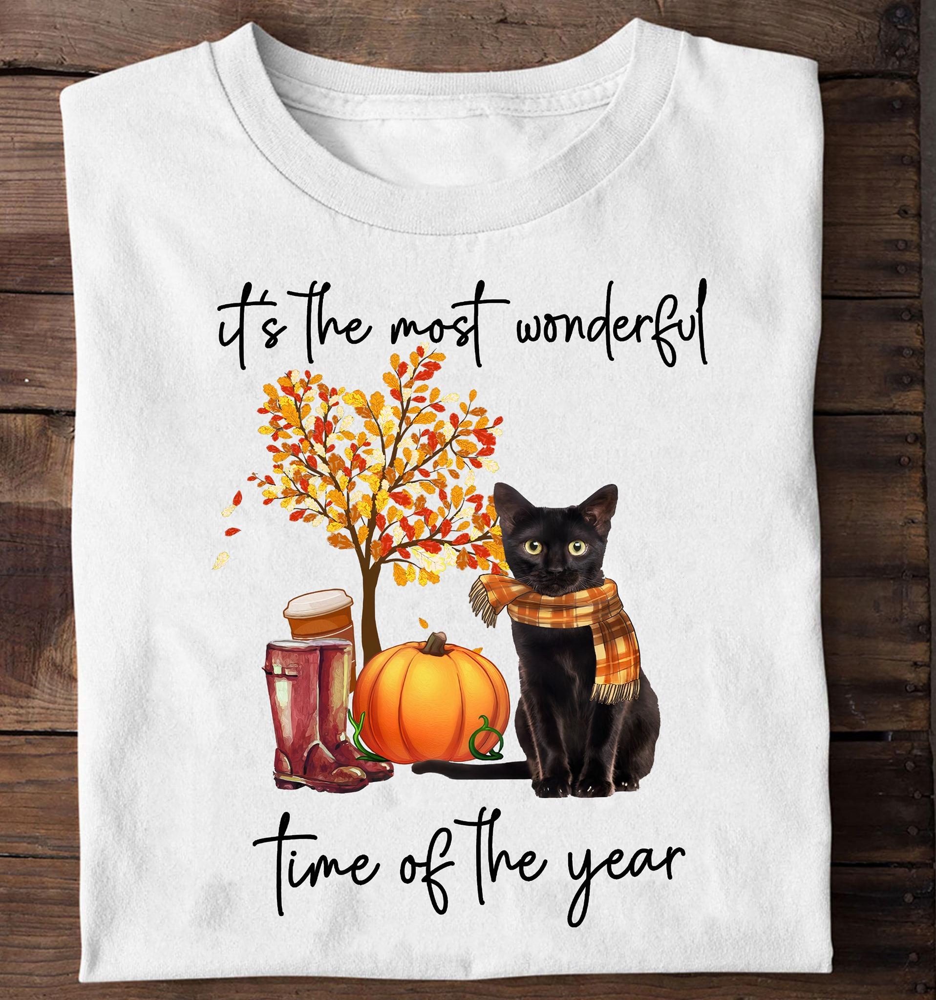 It's the most wonderful time of the year - Gift for Thanksgiving day, black cat and pumpkins