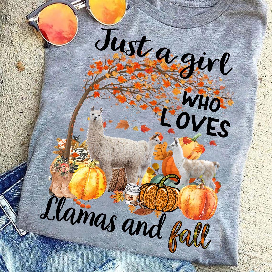 Just a girl who loves Llamas and fall - White Llama and pumpkin, Thanksgiving day gift