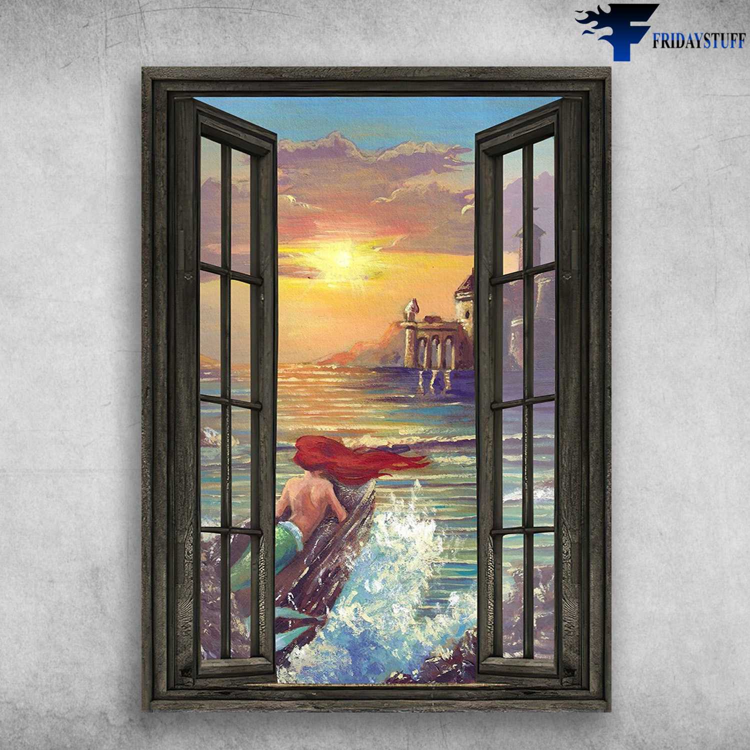 Mermaid Poster, Window Poster, Mermaid Ocean