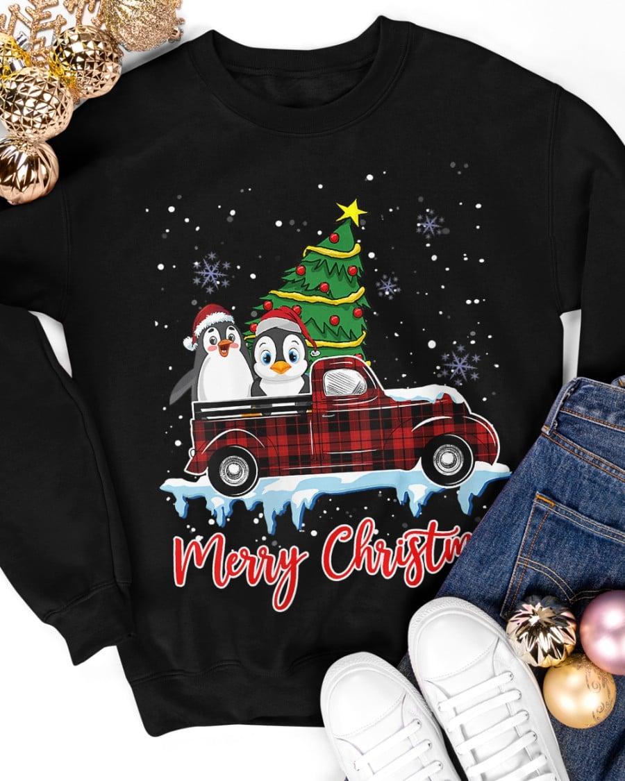 Merry Christmas - Penguins on truck, Christmas day ugly sweater