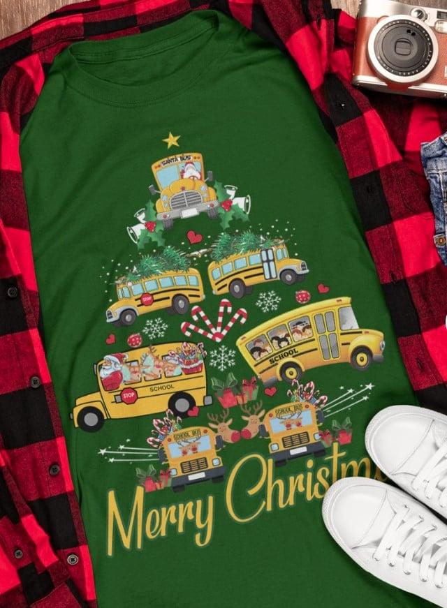 Merry Christmas - School bus driver, Santa Claus and reindeer, Christmas ugly sweater