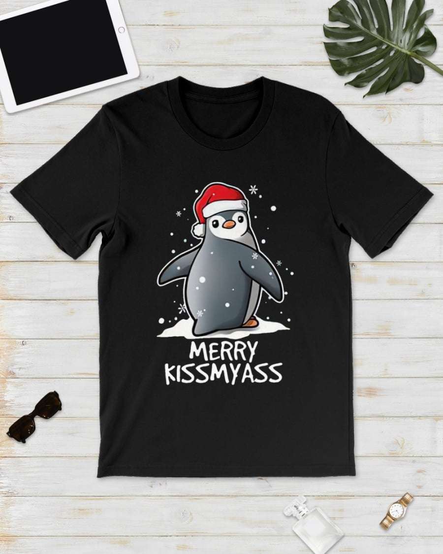 Merry Kissmyass - Penguin wearing Christmas hat, Christmas day gift