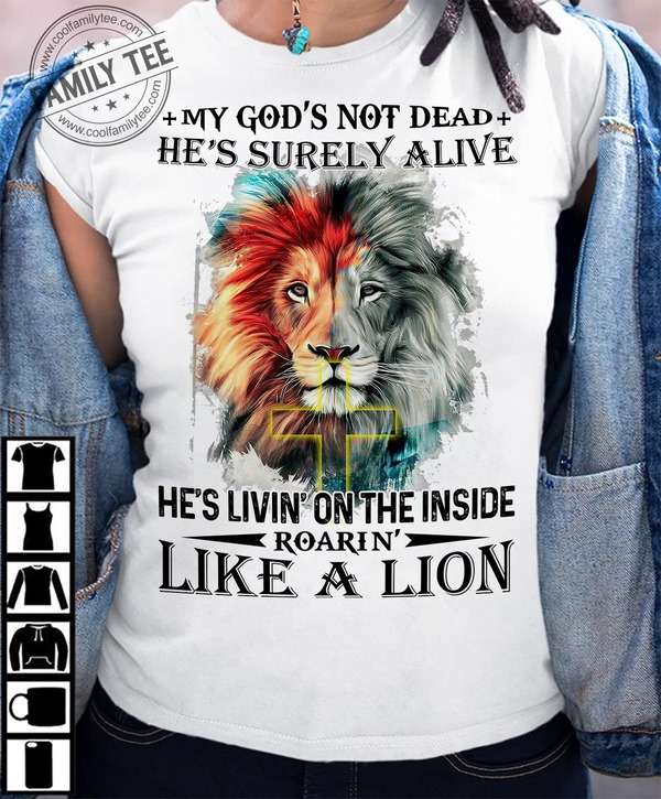 My god's not dead he's surely alive he's livin on the inside roarin like a lion - Jesus and lion, Believe in Jesus