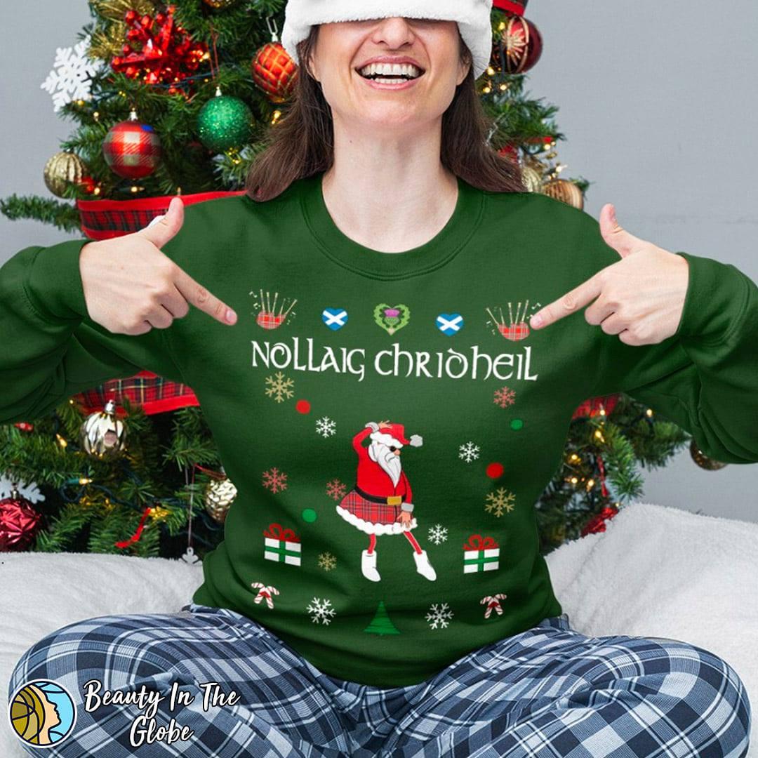 Nollaig chrioheil - Santa Claus dancing, Christmas day ugly sweater