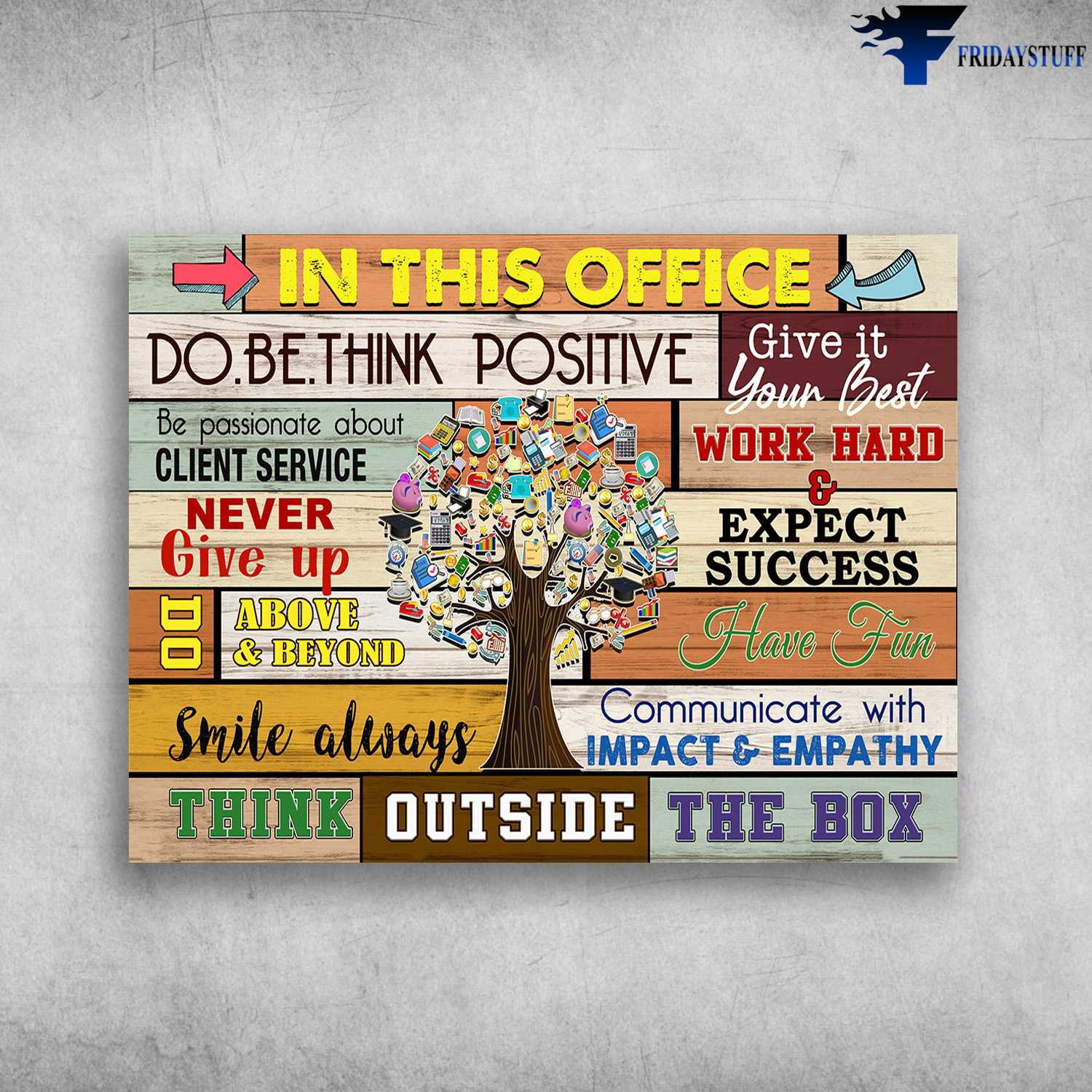 Office Poster, In This Office, Do Be Think Positive, Give It Your Best, Be Possionate About Client Service, Never Give Up