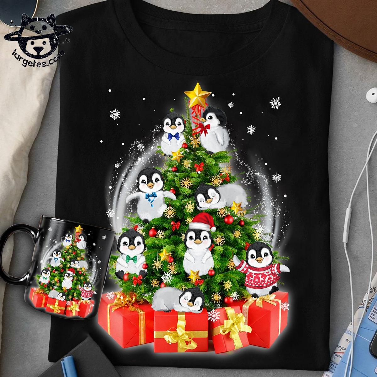 Penguins and Christmas tree - Christmas ugly sweater, Christmas present and penguins