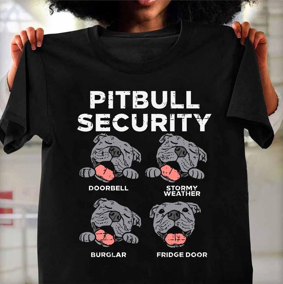 Pitbull security - Stormy weather, fridge door, Pitbull face graphic T-shirt