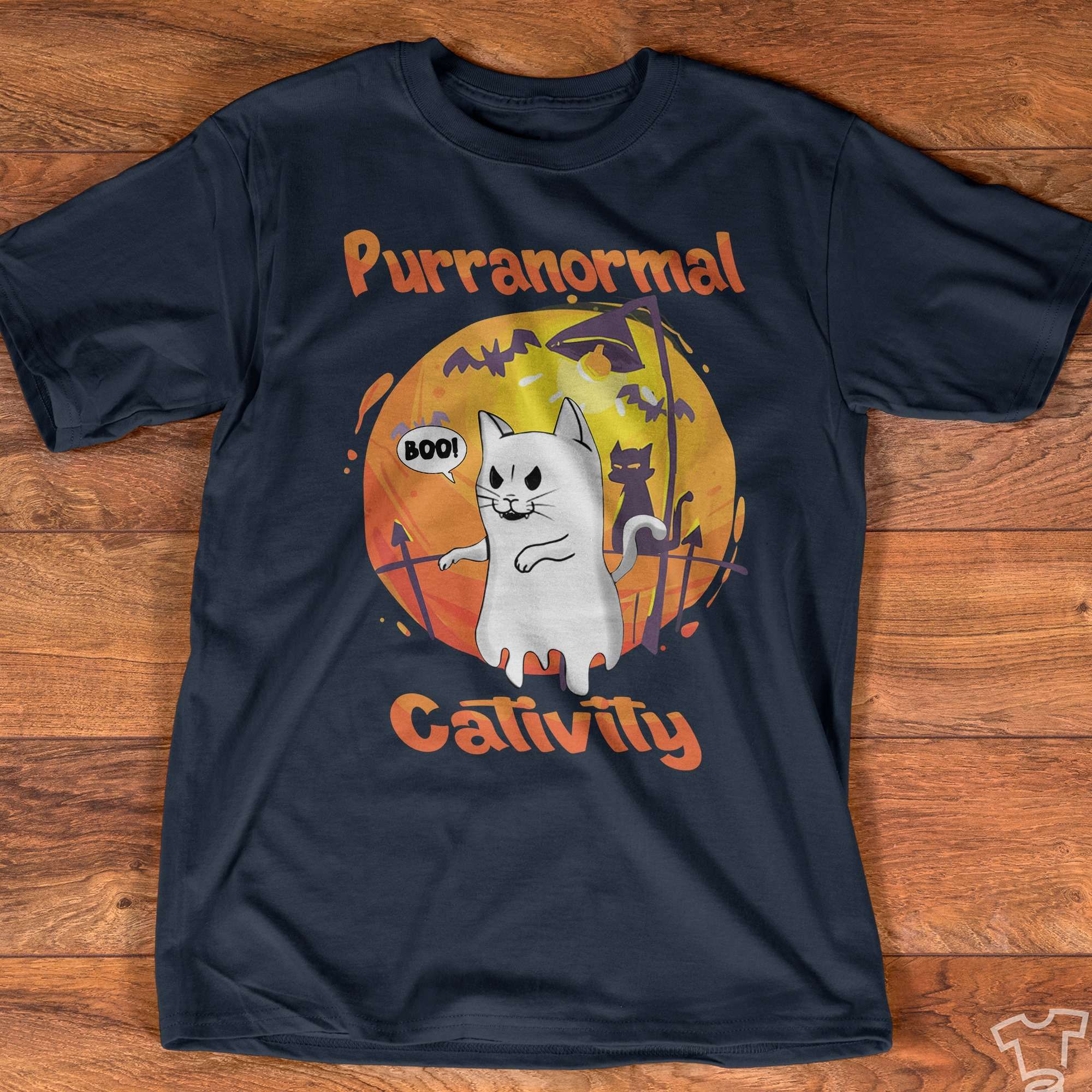 Purranormal cativity - Halloween white boo cat, T-shirt for Halloween day
