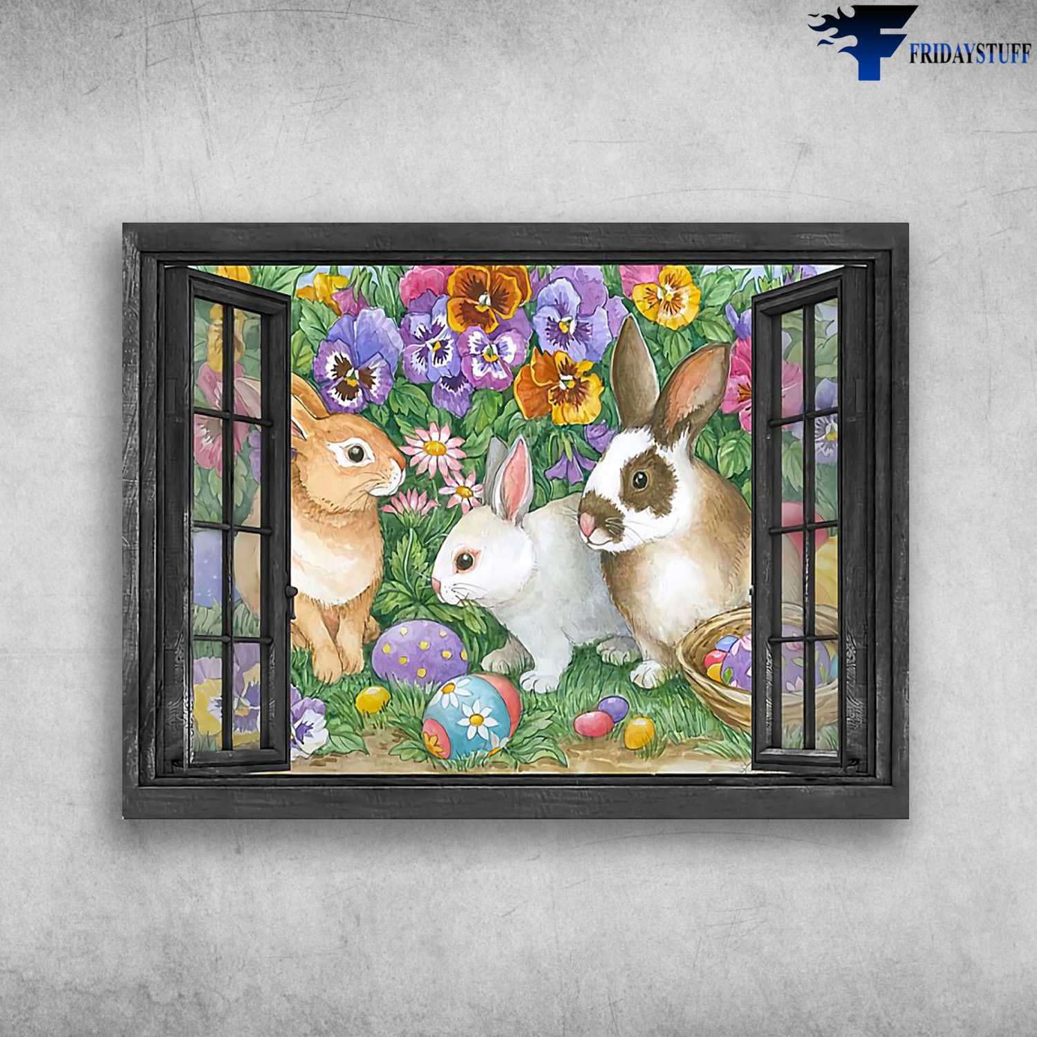 Rabbit Poster, Bunny Flower, Window Poster