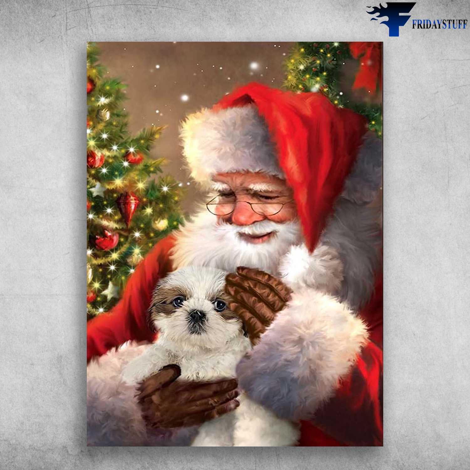 Shih Tzu Dog, Christmas Poster, Santa Claus