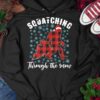 Squatching through the snow - Bigfoot and Christmas tree, Christmas day ugly sweater