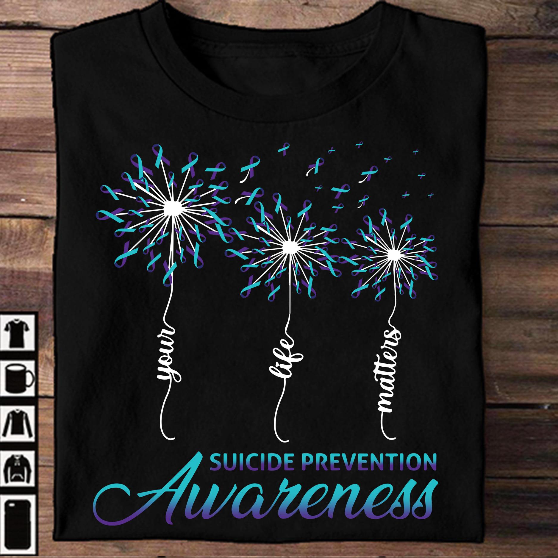 Suicide prevention awareness - Your life matters, fireworks ribbon graphic