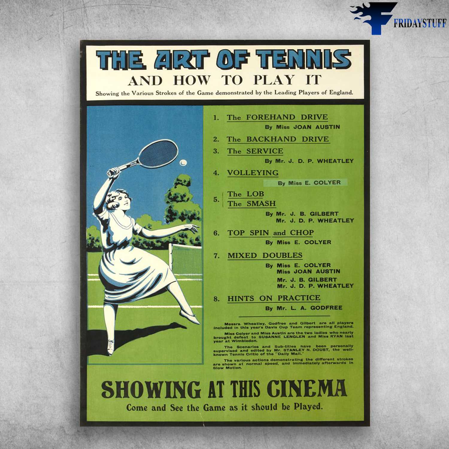 Tennis Player, Tennis Lover - The Art Of Tennis, And How To Play It, Showing At This Cinema, Come And See The Game As It Should Be Played