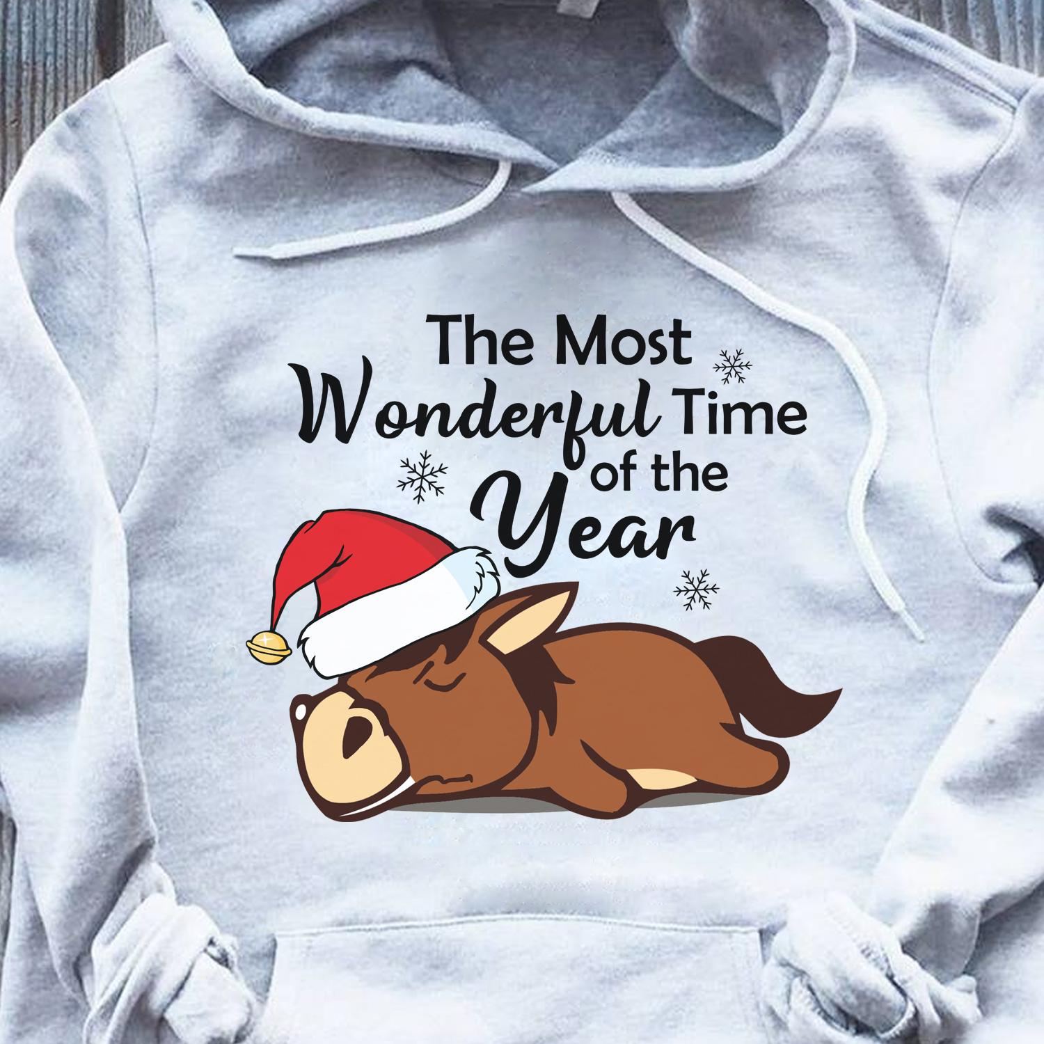 The most wonderful time of the year - Horse wearing Christmas hat, Christmas ugly sweater
