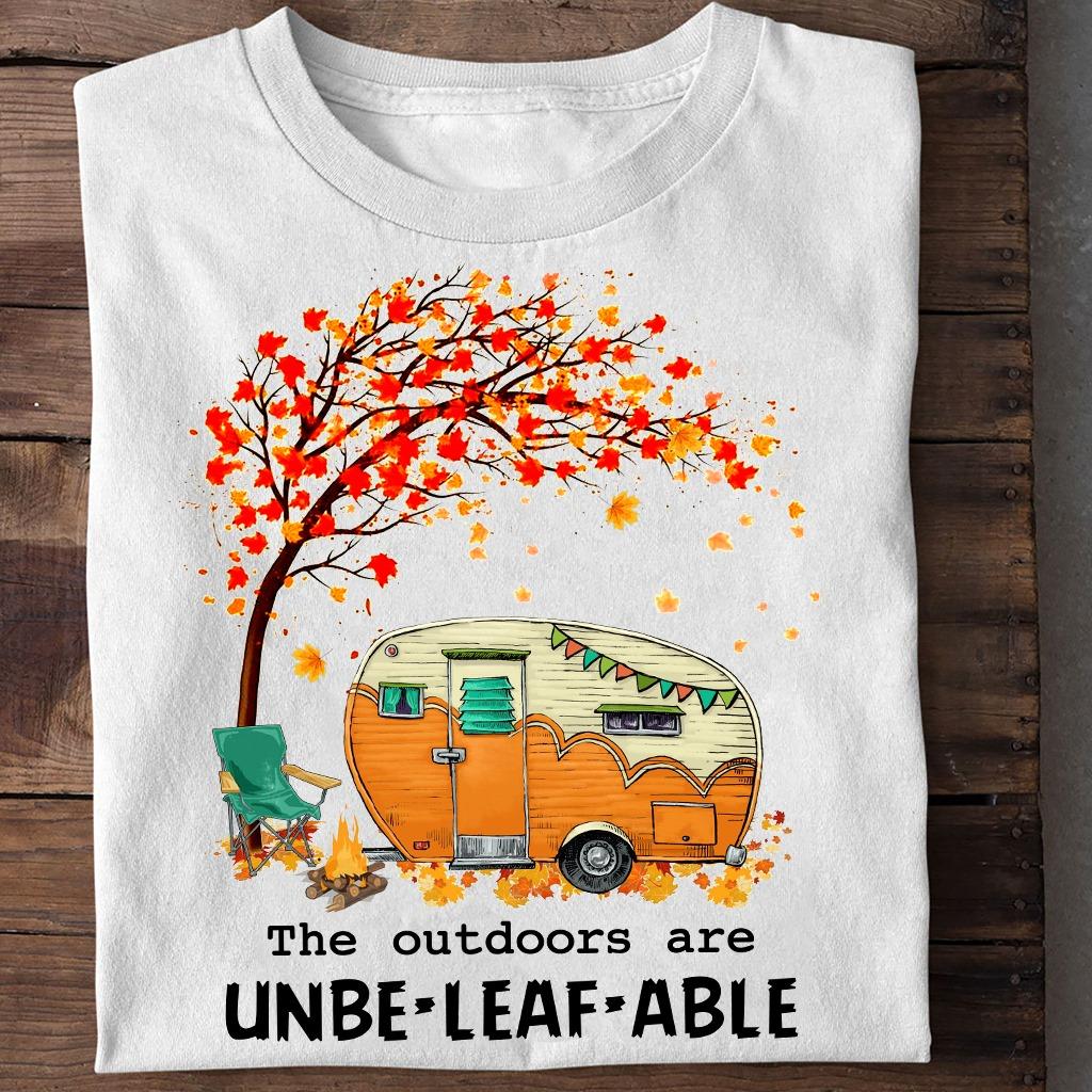 The outdoors are unbeleafable - Fall the wonderfullseason, camping car and campfire