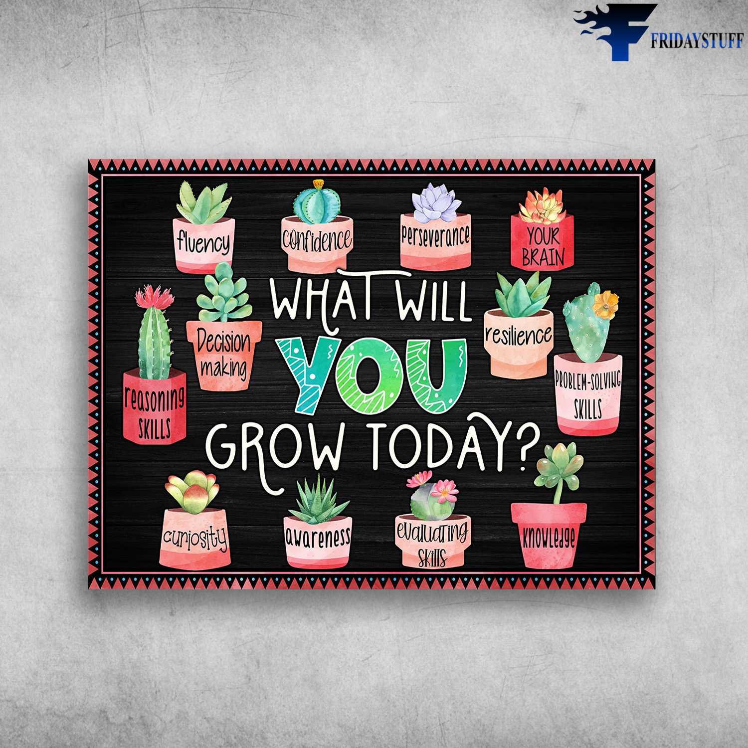 Wall Art Poster, What Will You Grow Today, Fluency, Confidence, Perseverance, Your Brain, Decision Making