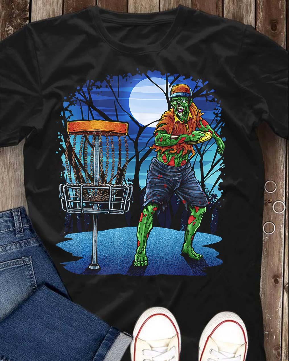Zombie playing Disc golf - Disc golf the sport, Halloween zombie costumeZombie playing Disc golf - Disc golf the sport, Halloween zombie costume