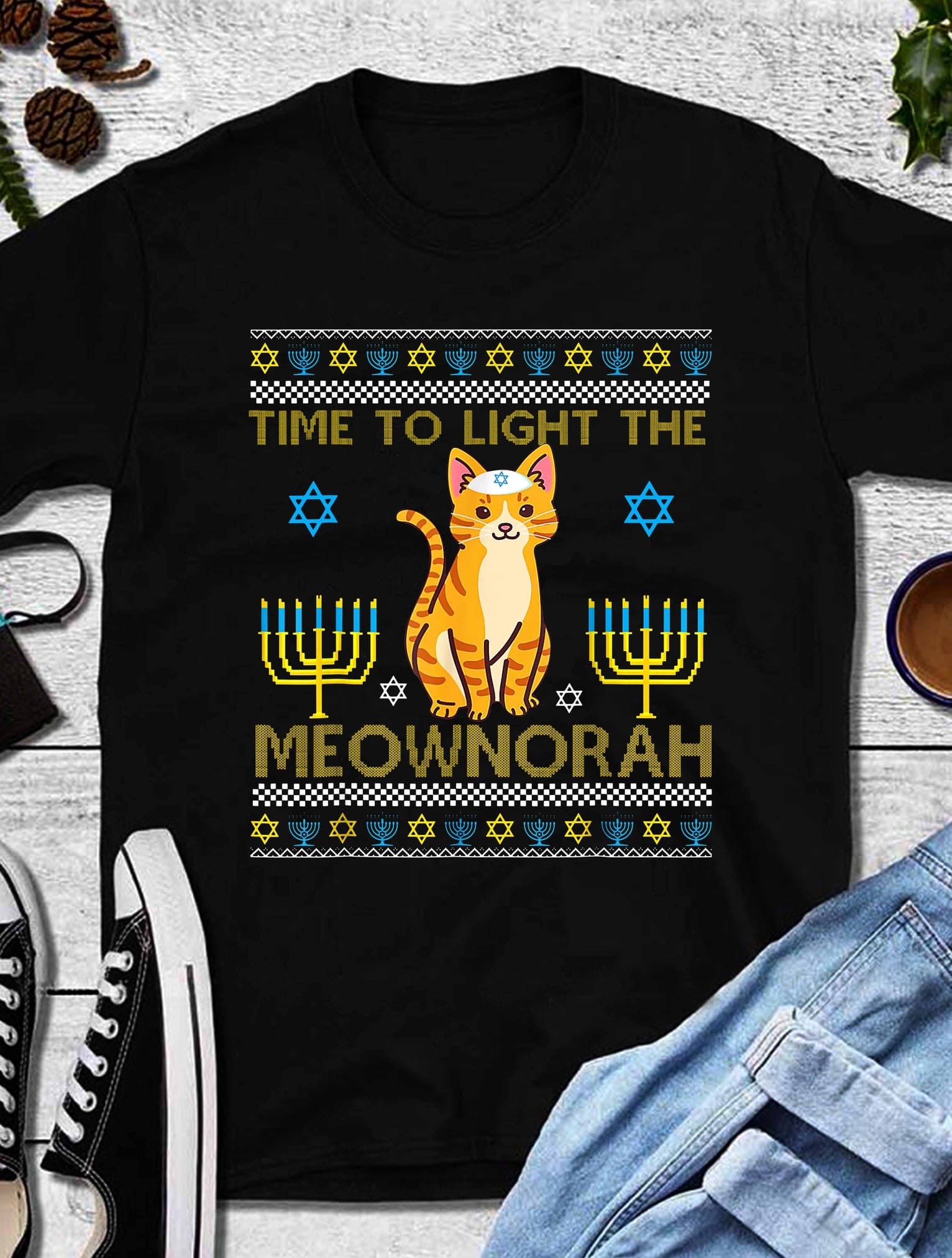 Cat Hanukkah menorah - Time to light the meownorah