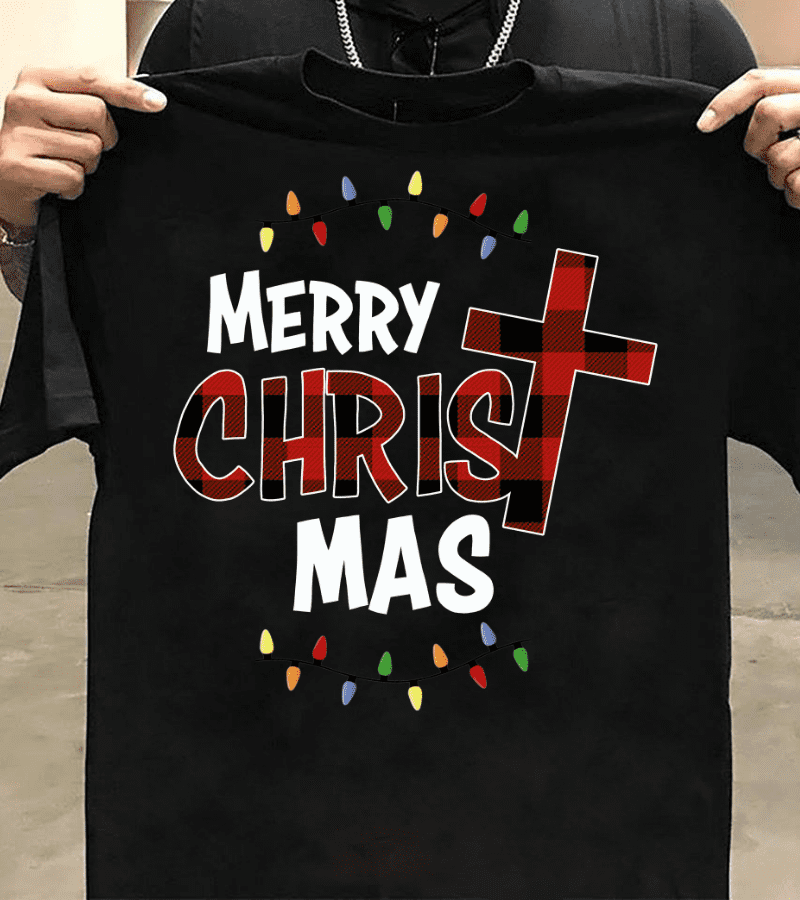God's Cross Christmas Lights Ugly Christmas Sweater - Merry Christmas