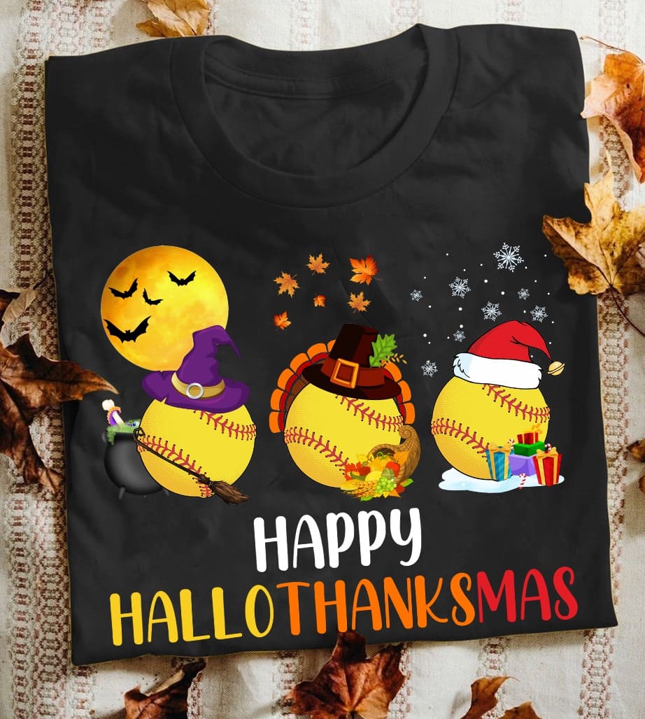 Softball Witch Turkey Santa Hat Halloween - Happy Hallothanksmas