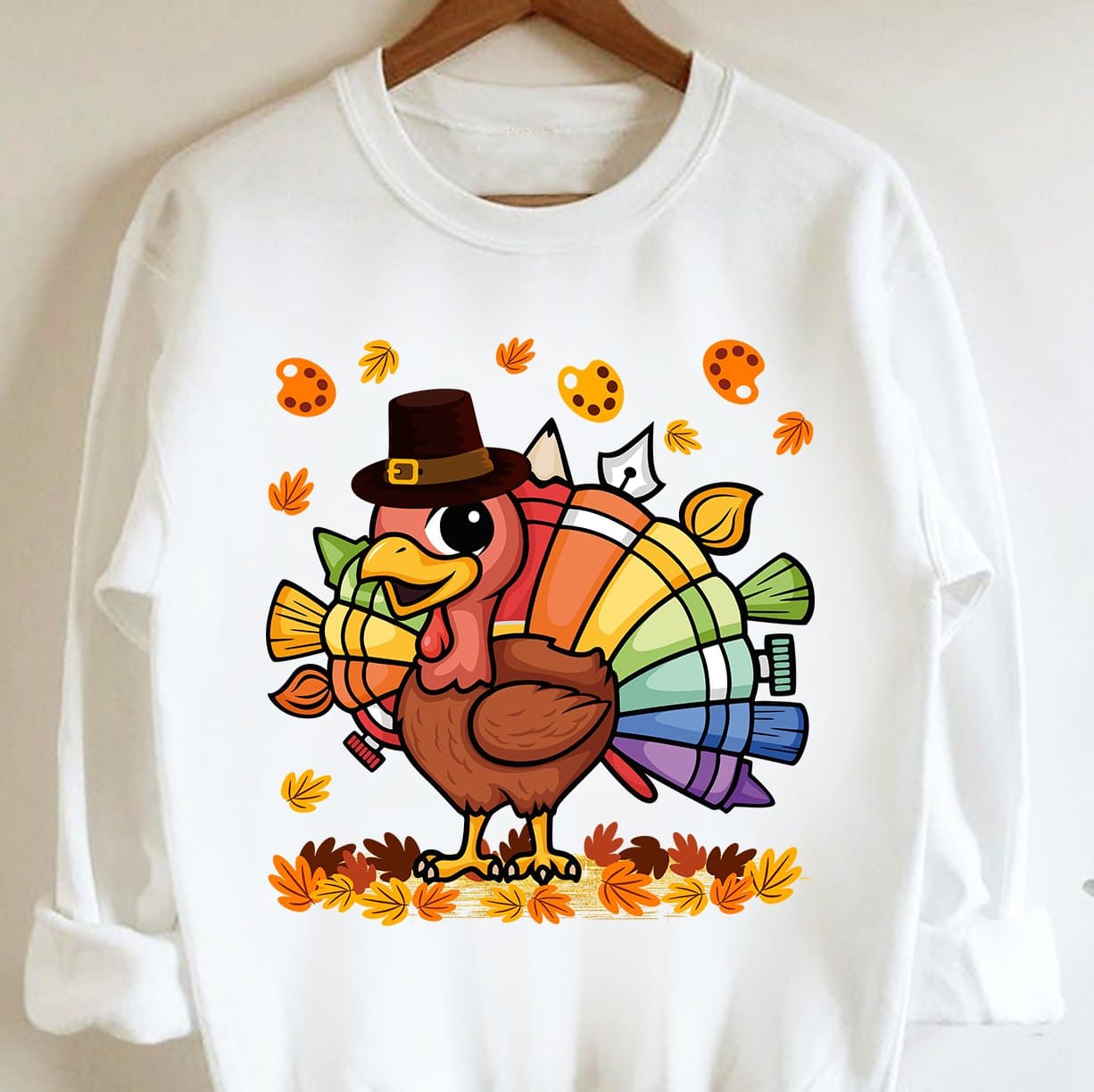 Cute Turkey Painter Premium Thanksgiving Turkey Color Paint Art Teacher