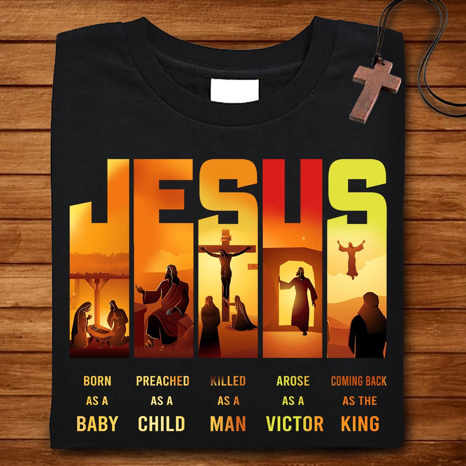 Jesus Christ - Jesus Born as a baby Preached as a child Killed as a man Arose as a victor Coming back as the king