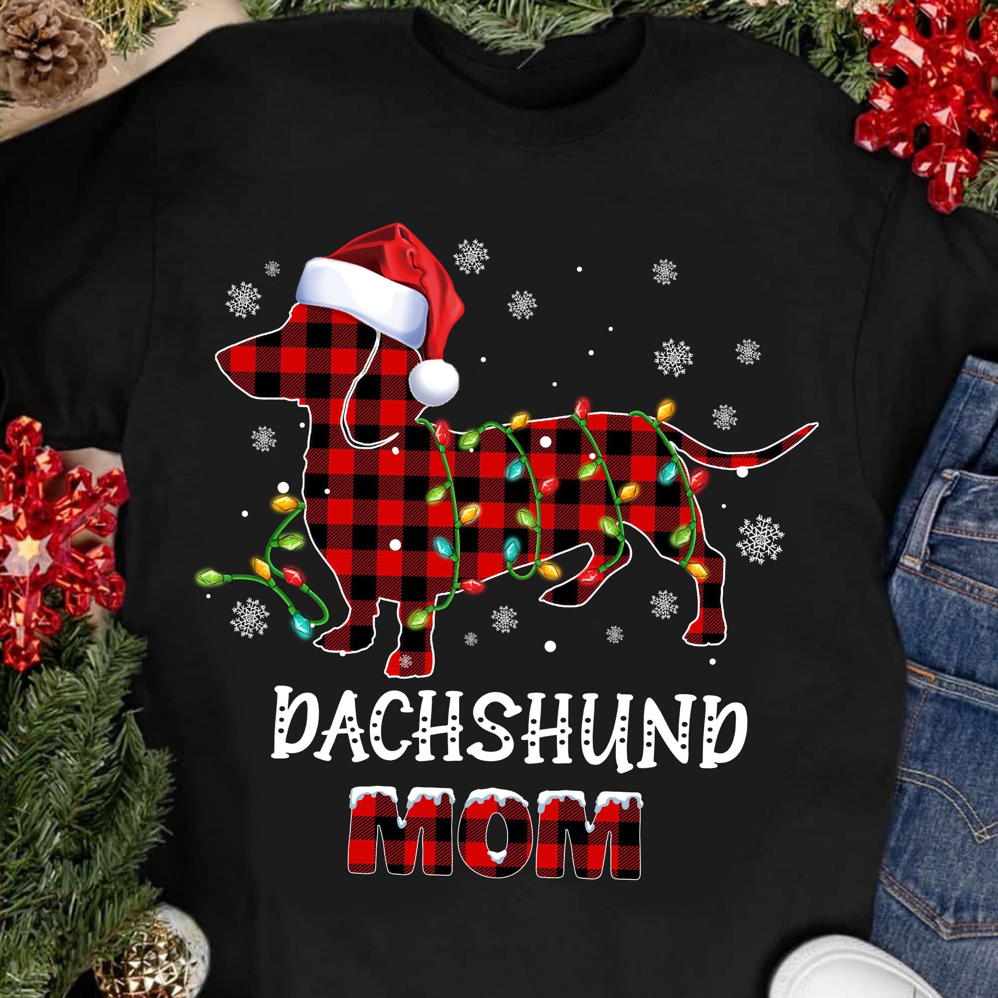 Funny Xmas Lighting ​Santa Hat Dachshund Christmas Shirt Ugly Christmas Sweater - Merry Christmas