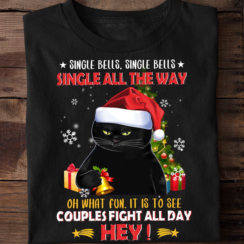 Black Cat Santa Hat Christmas Bells - Single bells single bells single all the way oh what fun it is to see couples fight all day hey