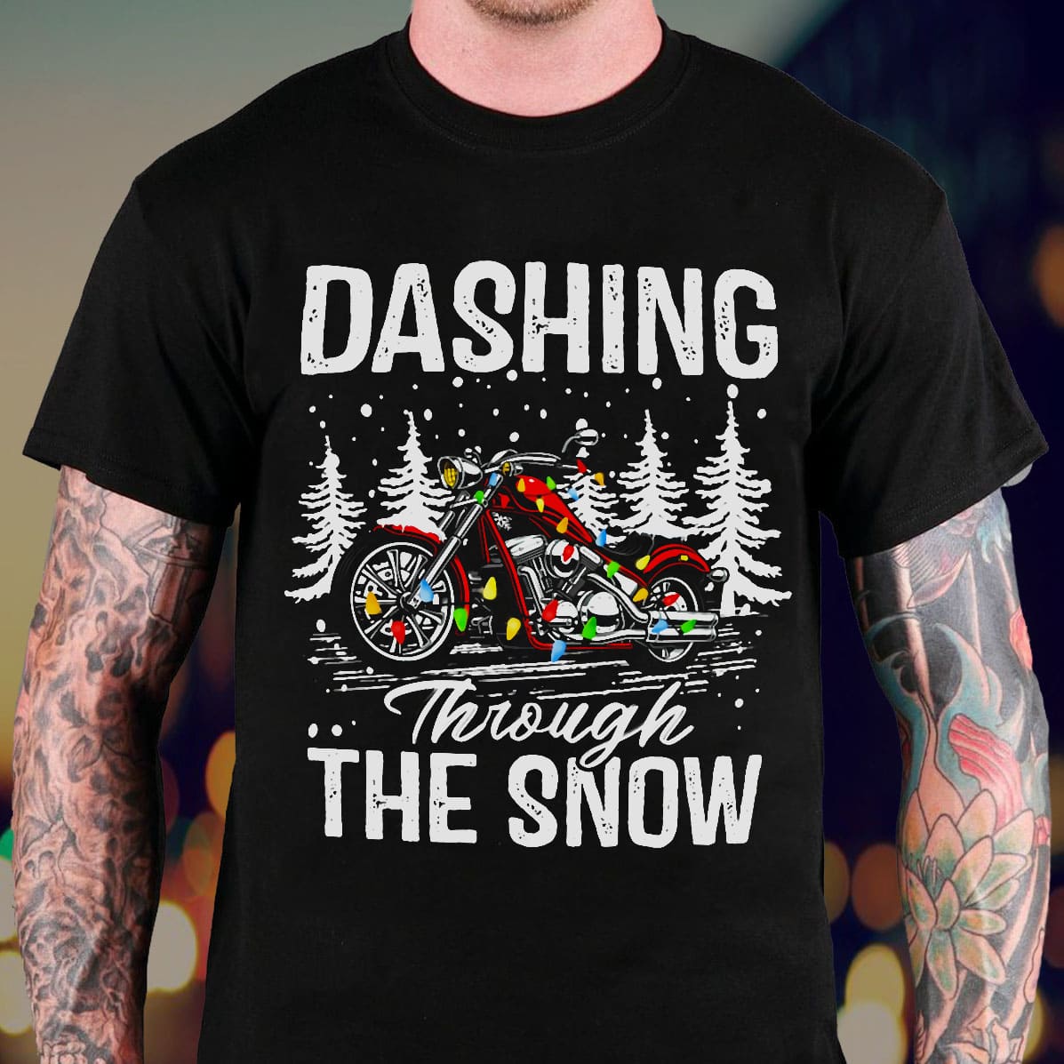 Motorcycle Christmas Lights Winter Snow - Dashing through the snow