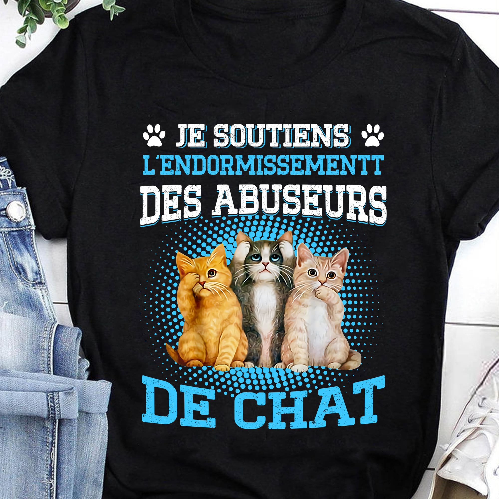 Cat Graphic T-shirt - Je soutiens l'endormissemenit des abuseurs de chat