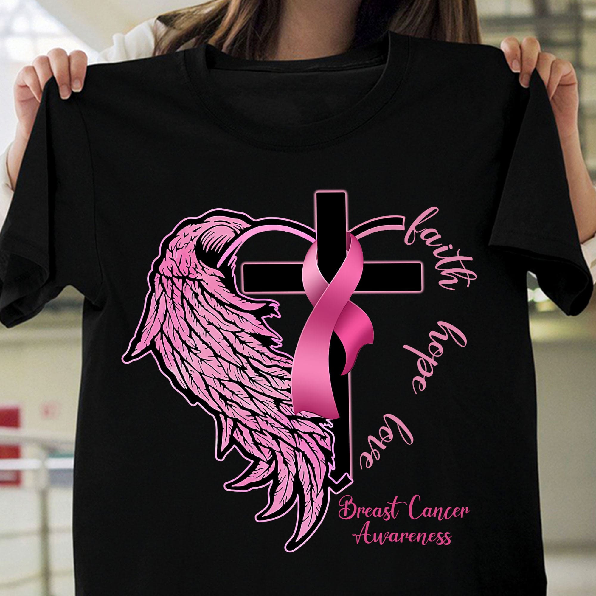 Wings Breast Cancer God's Cross - Faith hope love breast cancer awareness