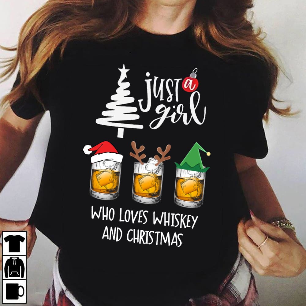 Whiskey Santa Hat Merry Xmas - Just a girl who loves whiskey and christmas