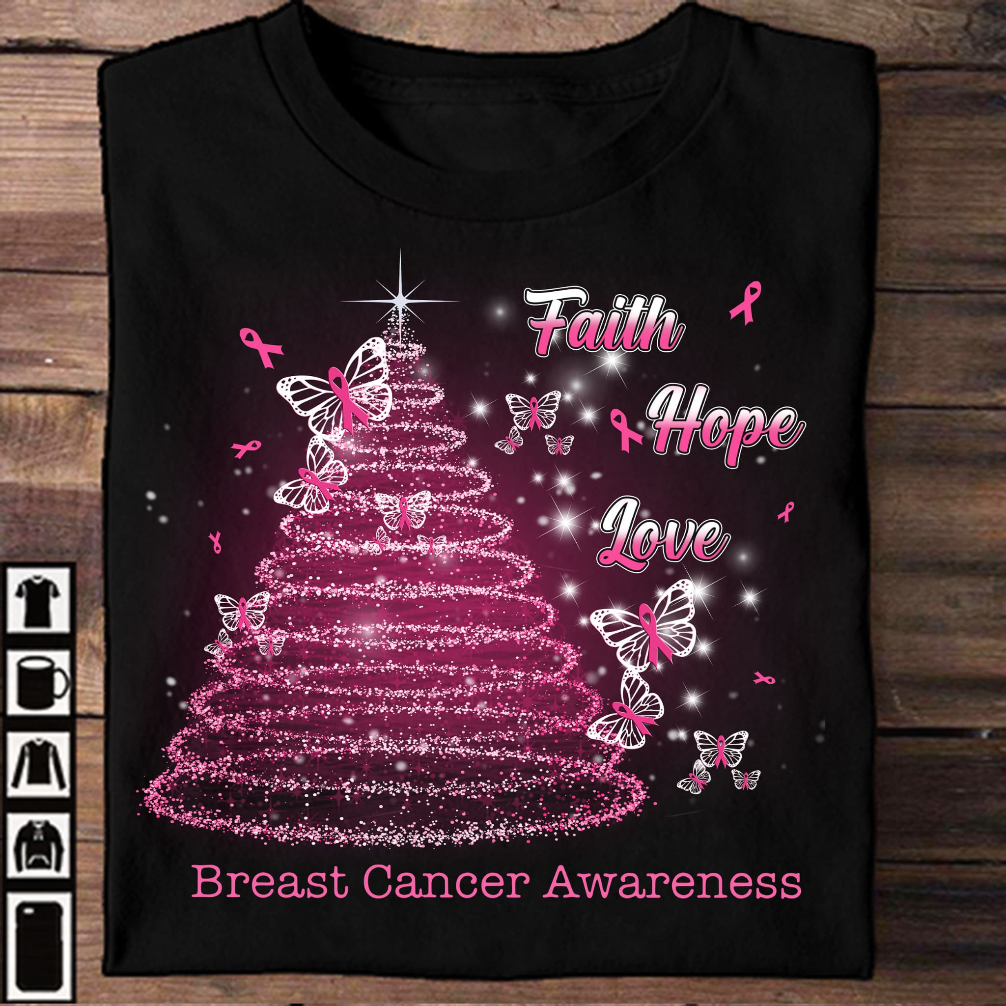 Breast Cancer Butterfly Christmas Tree - Faith Hope Love Breast Cancer Awareness