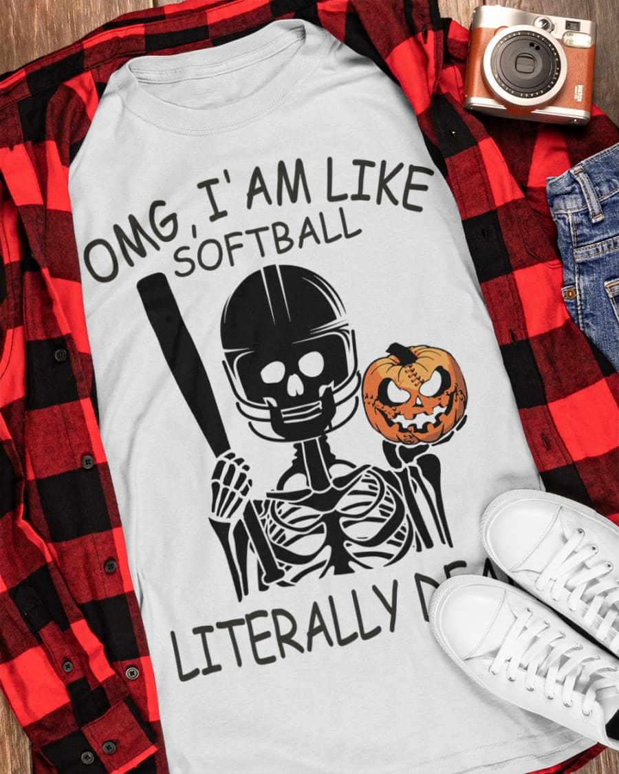 Softball Skeleton Evil Pumpkin - OMG i am like softball literally dead