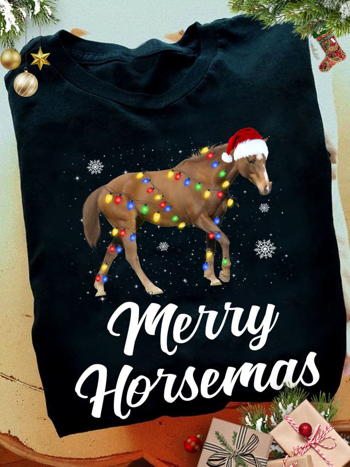Horse Santa Hat Christmas Lights - Merry Horsemas