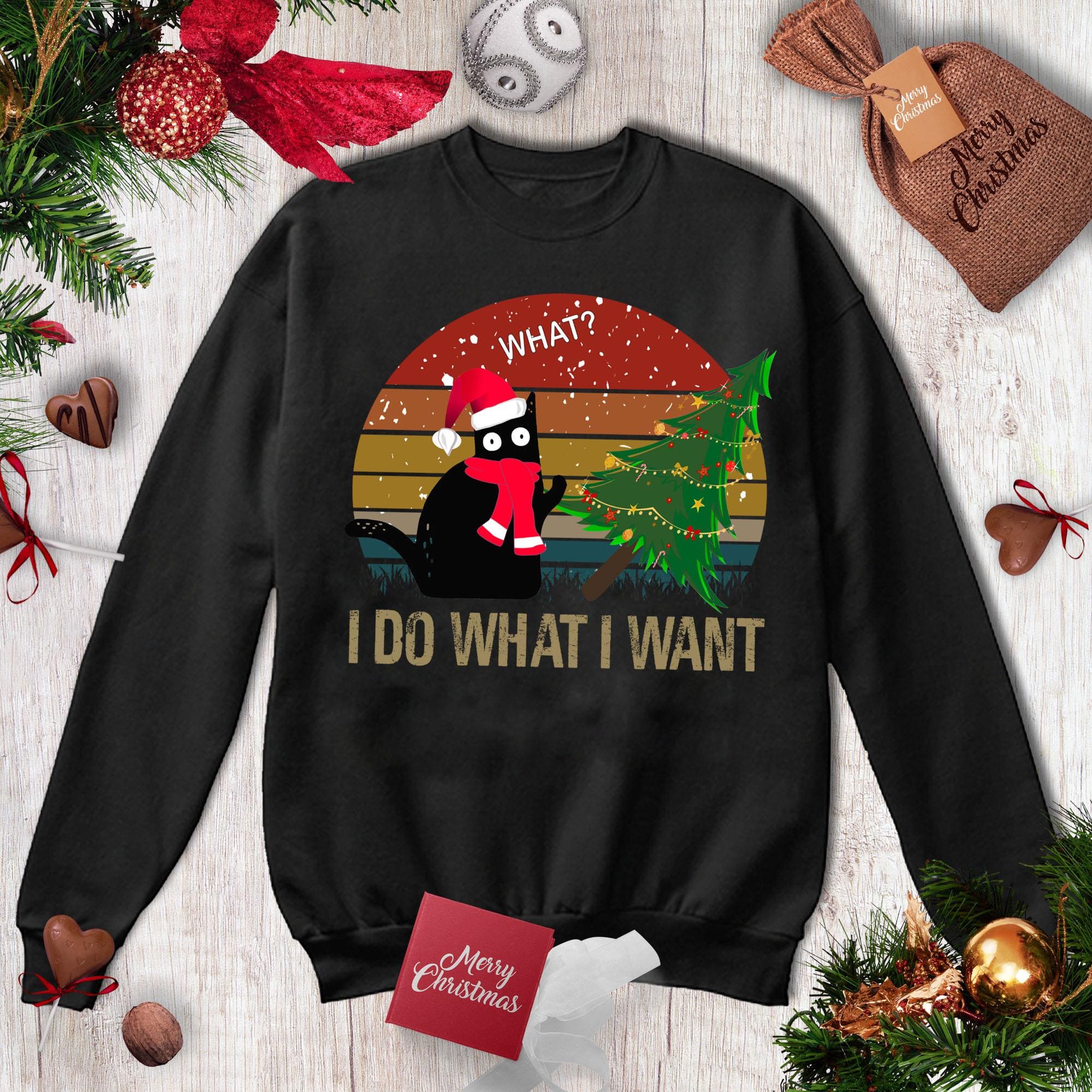 Naughty Black Cat Santa Hat Christmas Tree - I do what i want