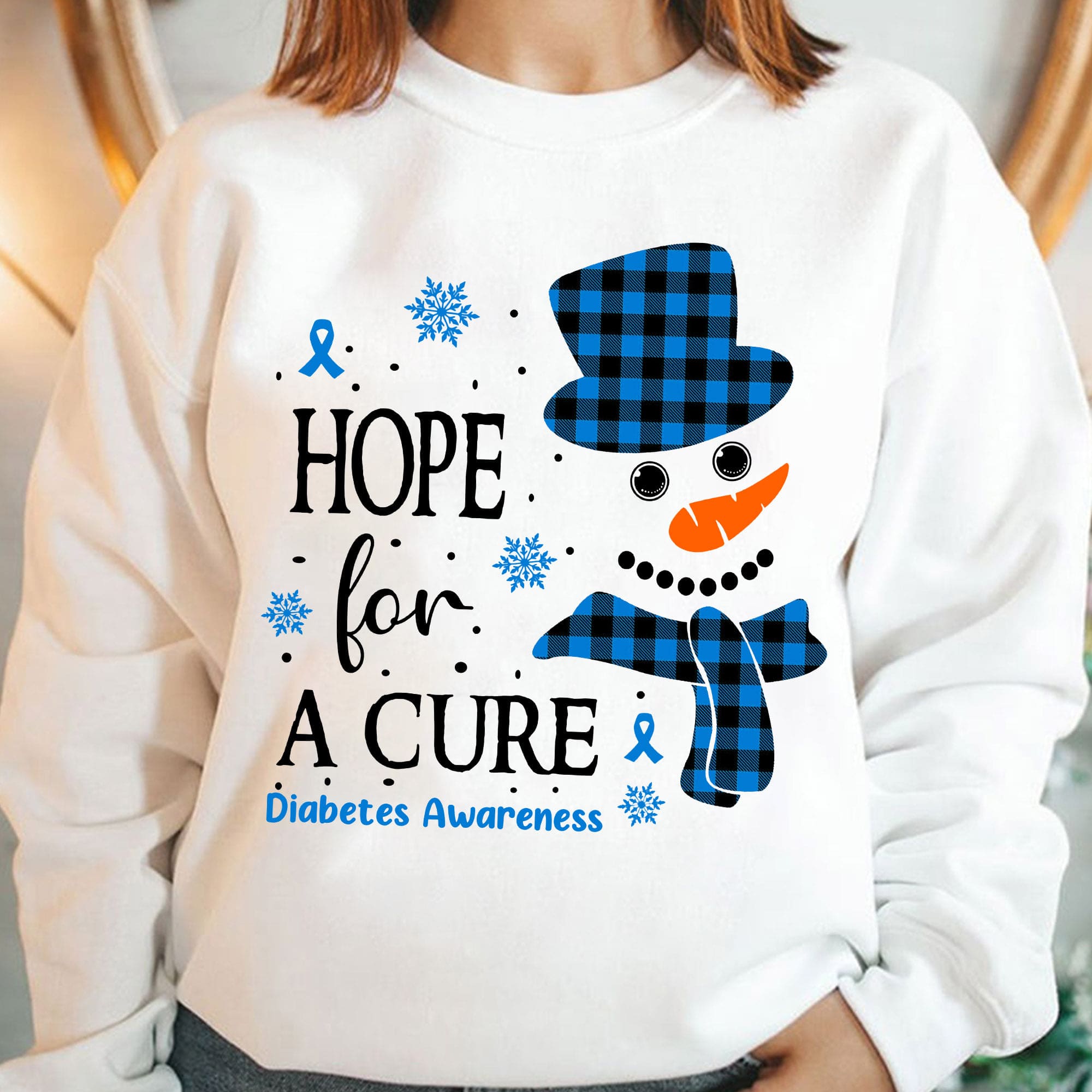 Diabetes Snowman Ugly Christmas Sweater - Hope for a cure diabetes awareness